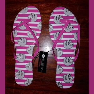 🌸 NWT Y2K hot pink striped Sloth flip flop sandals